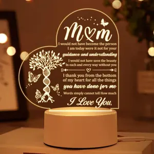 "Dear Mom" Acrylic LED Night Light, Heartfelt Lamp With Love Quote, Sentimental Mother’s Day Gifts, Mom Gifts From Kids, Warm Bedside Home Decor Led Decoration Led Glow Sign