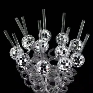 5/10PCS Reusable Plastic Disco Ball Straws, Disco Party Decorations, Party Favors, Themed Party Decorations, Mirrored Disco Ball Straws, 70s Disco Decorations, Straws Decorations For Dance Festival, Birthday Supplies, Y2k Decorations, Graduation Pa