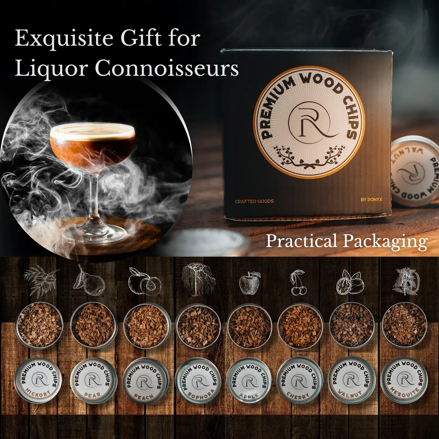 Wood Chips for Cocktail Smoker – 8 Flavors Smoker Wood Chips Variety Pack – All-Natural Smocking Wood Chips for Whiskey, Bourbon, Scotch - Smoking Wood Chips Cocktail Smoker