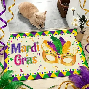 Mardi Gras Pattern Rug, 1 count Soft non-slip door mat, American Carnival pattern decorative doormat, washable easy to clean. Suitable for doorway, kitchen, bathroom, living room and bedroom entrances, Mardi Gras decoration, gift for friends.