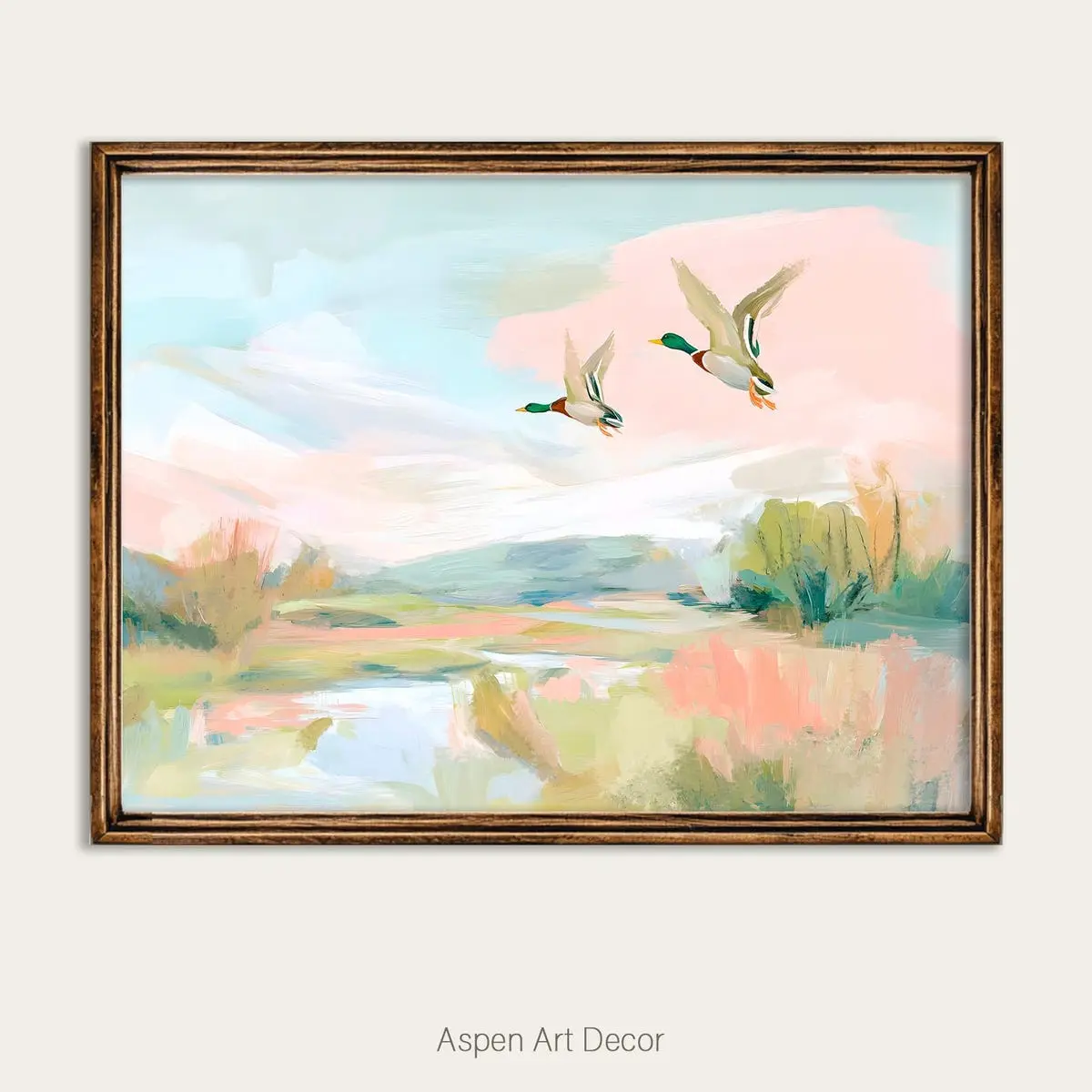 Pastel Marsh Landscape Print – Grandmillennial Southern Wall Art, Preppy Vintage Landscape Poster, Unframed