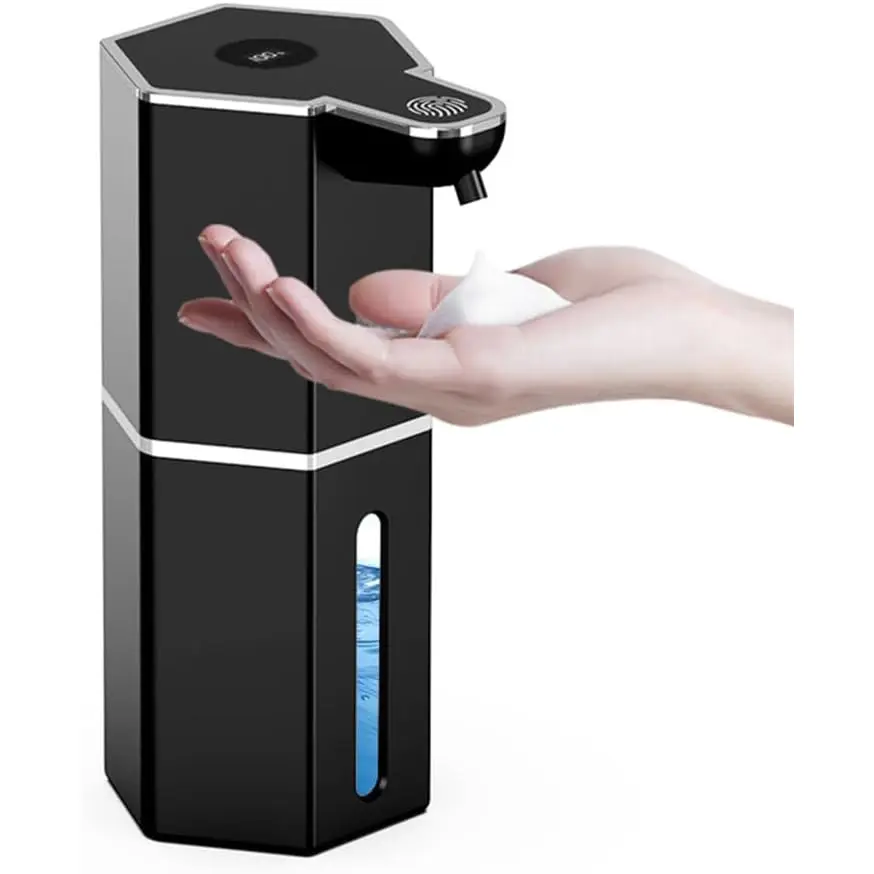 Touchless Foaming Automatic Soap Dispenser - 12 oz Capacity Bathroom Gadget with Intelligent Sensing, USB Rechargeable, 4 Adjustable Levels, Waterproof, High-Definition LED Display, Freestanding Installation for Kitchen/Bathroom/Hospitals