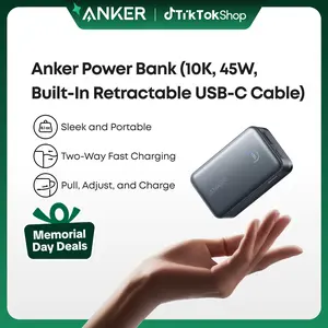 [Limited Offer]Anker Nano Power Bank, 10,000mAh Portable Charger with 2.3 ft Anker InstaCord Retractable Cable, 45W Max Compact Battery Pack, Smart Display, For iPhone 16 Series, iPad, Galaxy, Pixel, and More