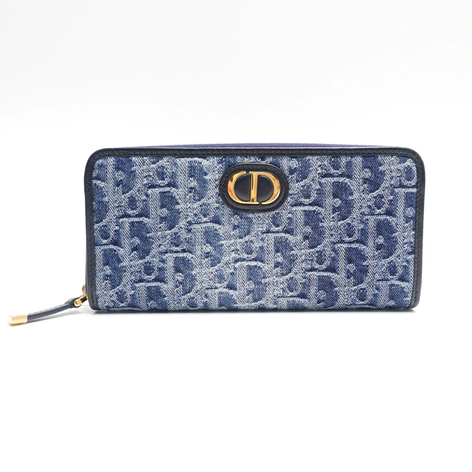 Pre-owned Dior Oblique jacquard canvas Small Leather Goods Blue Oblique Jacquard Long Wallet T10436366