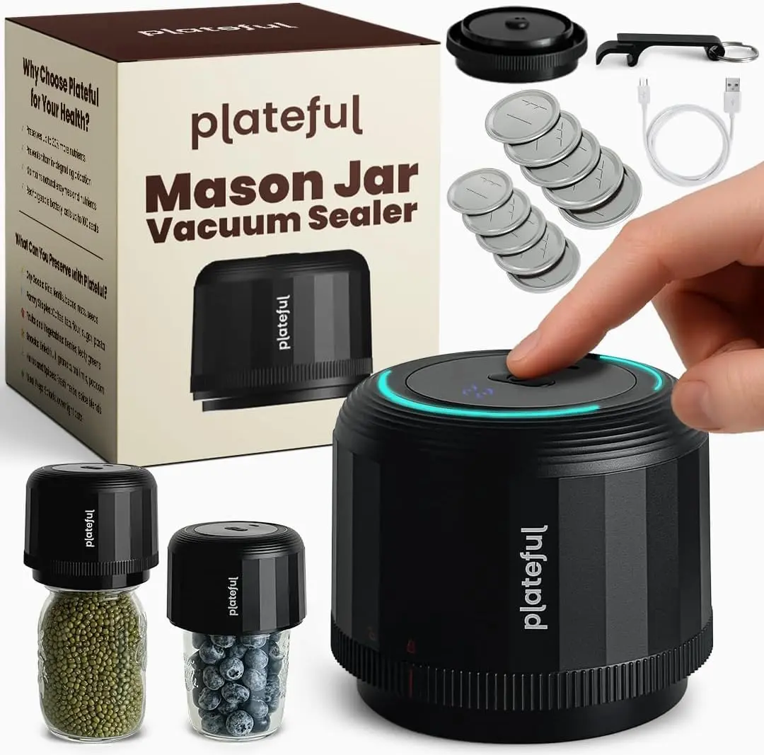 Electric Mason Jar Vacuum Sealer Kit | Includes Lids Opener & Charger | Fits Wide And Regular Mouth Jars, Portable Jar Vacuum Sealer For Canning & Food Storage