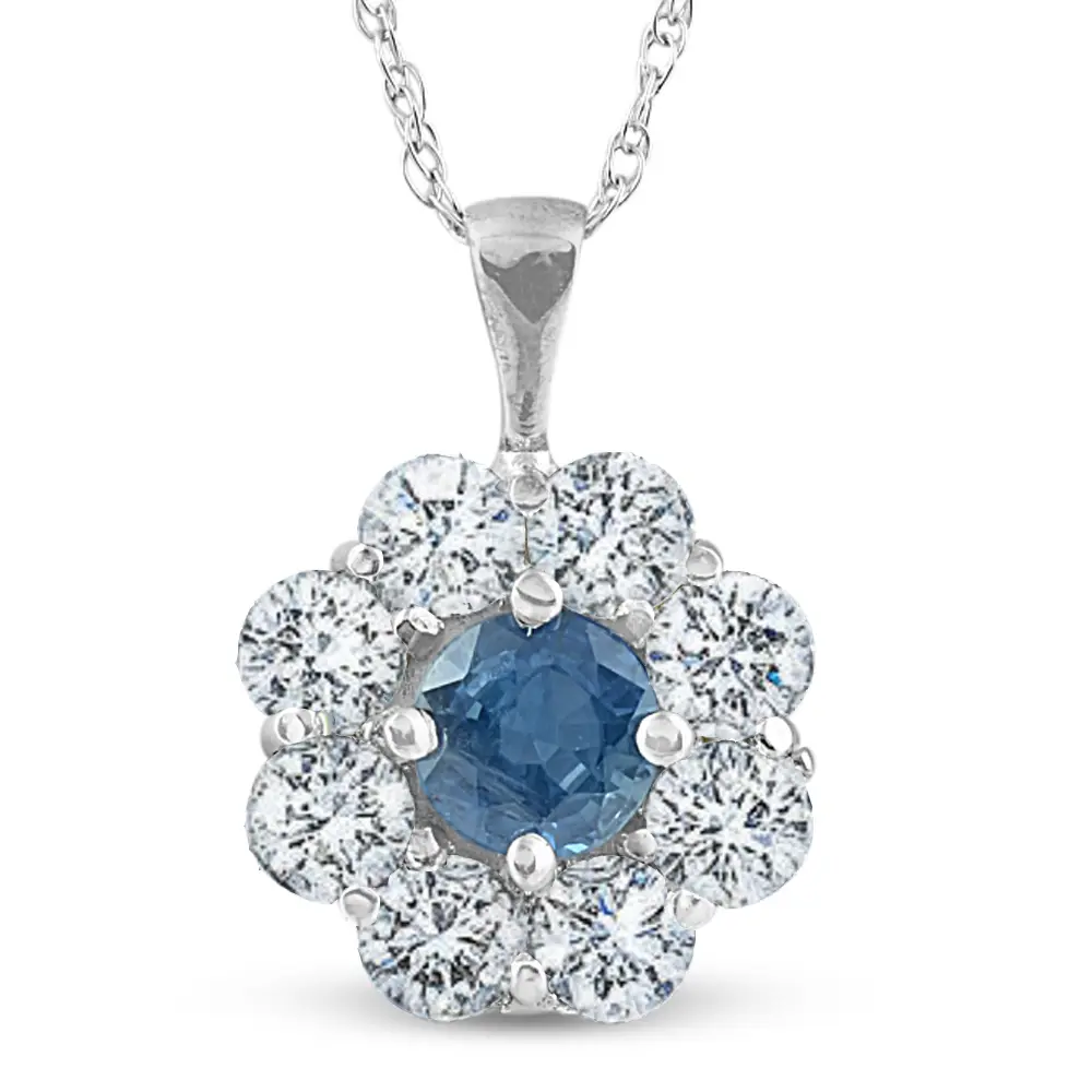 1 1/4ct Blue Sapphire & Diamond Halo Pendant 14K White Gold 1 1/4ct Blue Sapphire & Diamond Halo Pendant 14K White Gold