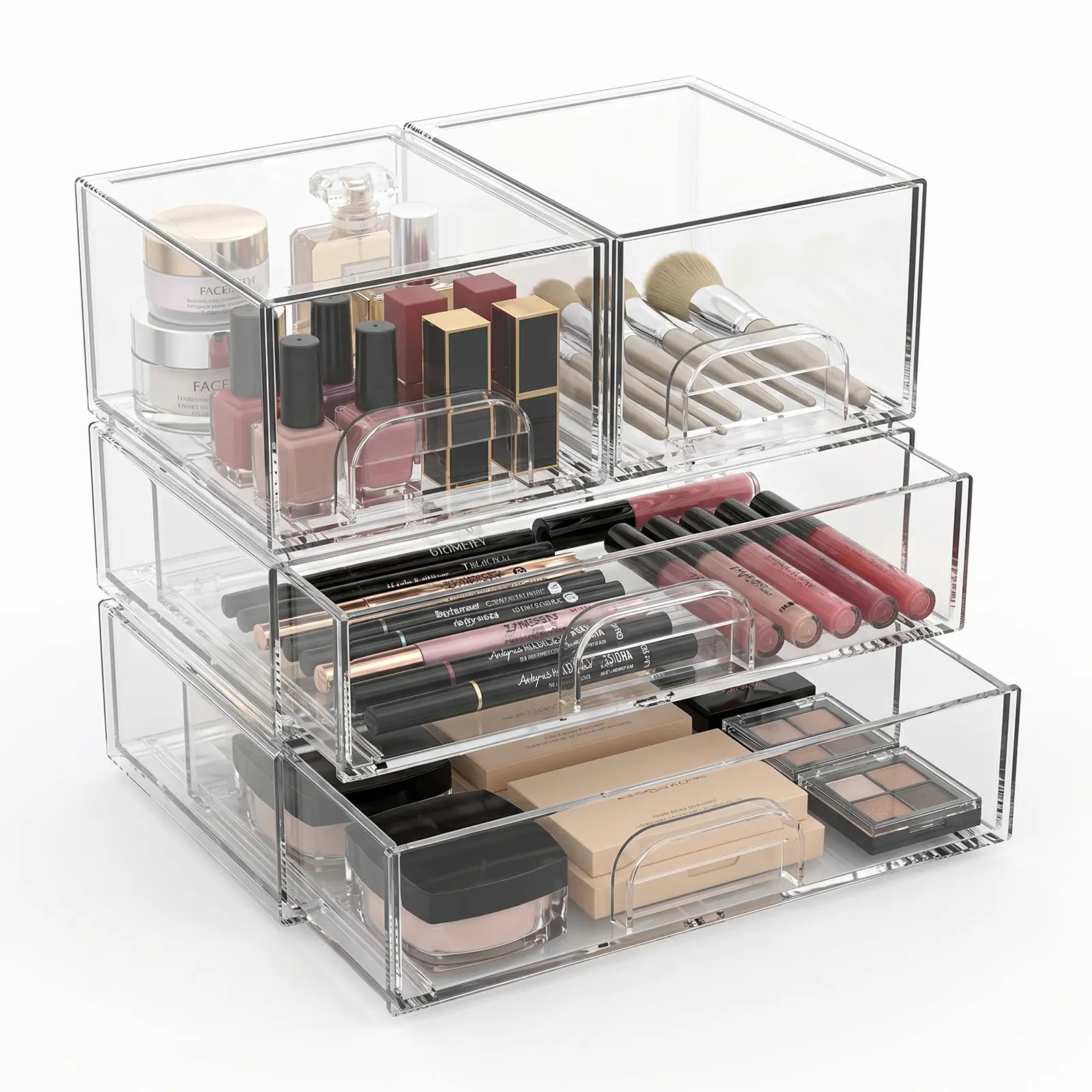 Clear Stackable Storage Drawers, 3-Tier Acrylic Makeup Organizer with Pull Out Handles, Multi-Purpose Transparent Desktop Storage Bins for Bathroom Vanity, Cosmetics, Skincare, Office Supplies, Kitchen Countertop Organizer