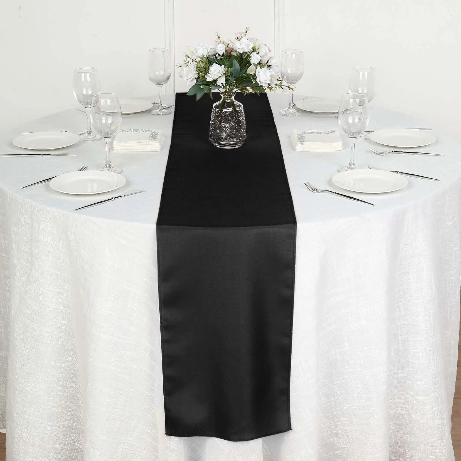 Polyester Table Runner, 12"x108" Black - Durable, Wrinkle-Resistant Household Kitchen Linen for Event Decor