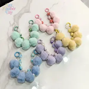 Cute Fluffy Pom Pom Phone Lanyard - Double Strand Acrylic Beaded Chain, Multi-Use Bag Charm & Mobile Smartphone Cellphone Tech Accessories Set for Sports Outdoor Camping Hiking Picnic