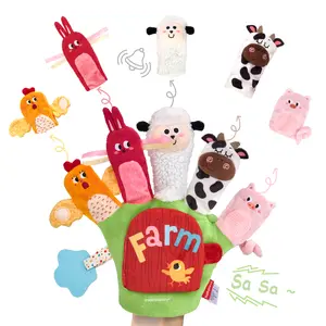 hahaland Montessori Farm Animal Hand Puppets with Rattle, Crinkle, Teether, Mirror – Baby Sensory Toys 6-12 MonthsMulti, Sensory Infant Toys for Boys and Girls, Ideal Birthday Christmas Gift Interactive Duck Shaped Cute
