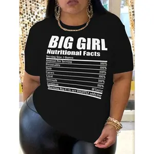 Plus Size Letter Print T-Shirt, Casual Crew Neck Short Sleeve T-Shirt, Women's Plus Size Clothing