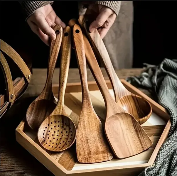 5-Piece Lightweight Natural Bamboo Cooking Utensil Set - Non-Stick Friendly Bamboo Spatulas & Turners, Eco-Friendly Dishwasher Safe Kitchen Tools, Nonstick Spatulas & Turners