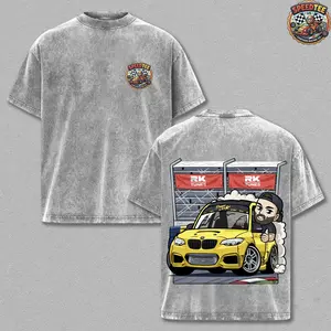 BMW M2 RK Tunes Graphic Tee | Cartoon Euro Car Oversized Acid Wash T-Shirt | Retro Y2K Heavy Cotton Racing Shirt | Bimmer Enthusiast Streetwear for Men & Car Guys