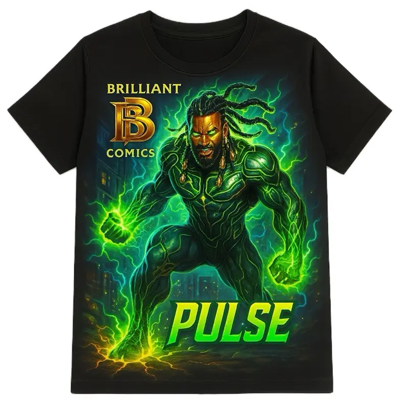 Brilliant Comics Pulse Limited Edition Brilliant Black Tee with Vibrant Green Graphic Design