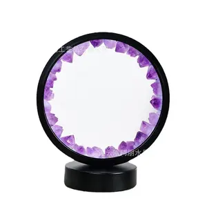Natural Amethyst Crystal Cluster Round Night Light USB Plug-in Base Home Decoration Lamp Home Decorative Lamp for Bedroom Living Room