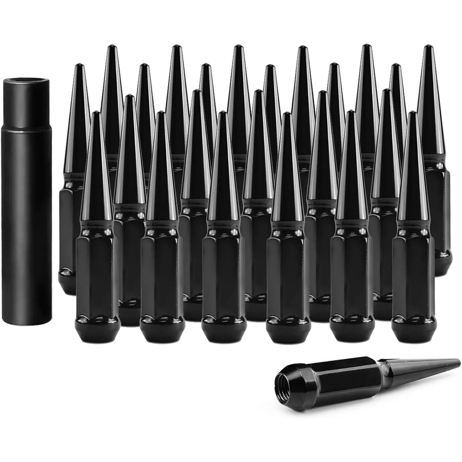 24-Piece 14mm x 1.5 Car Tire Nuts, Closed End Spiked Lug Nuts with 60 Deg Conical Bulge Seat, Corrosion Tested High-Quality Materials with 1 Socket Key for Silverado Sierra 1500 Aftermarket Wheels, 72-Hour Salt Spray Testing