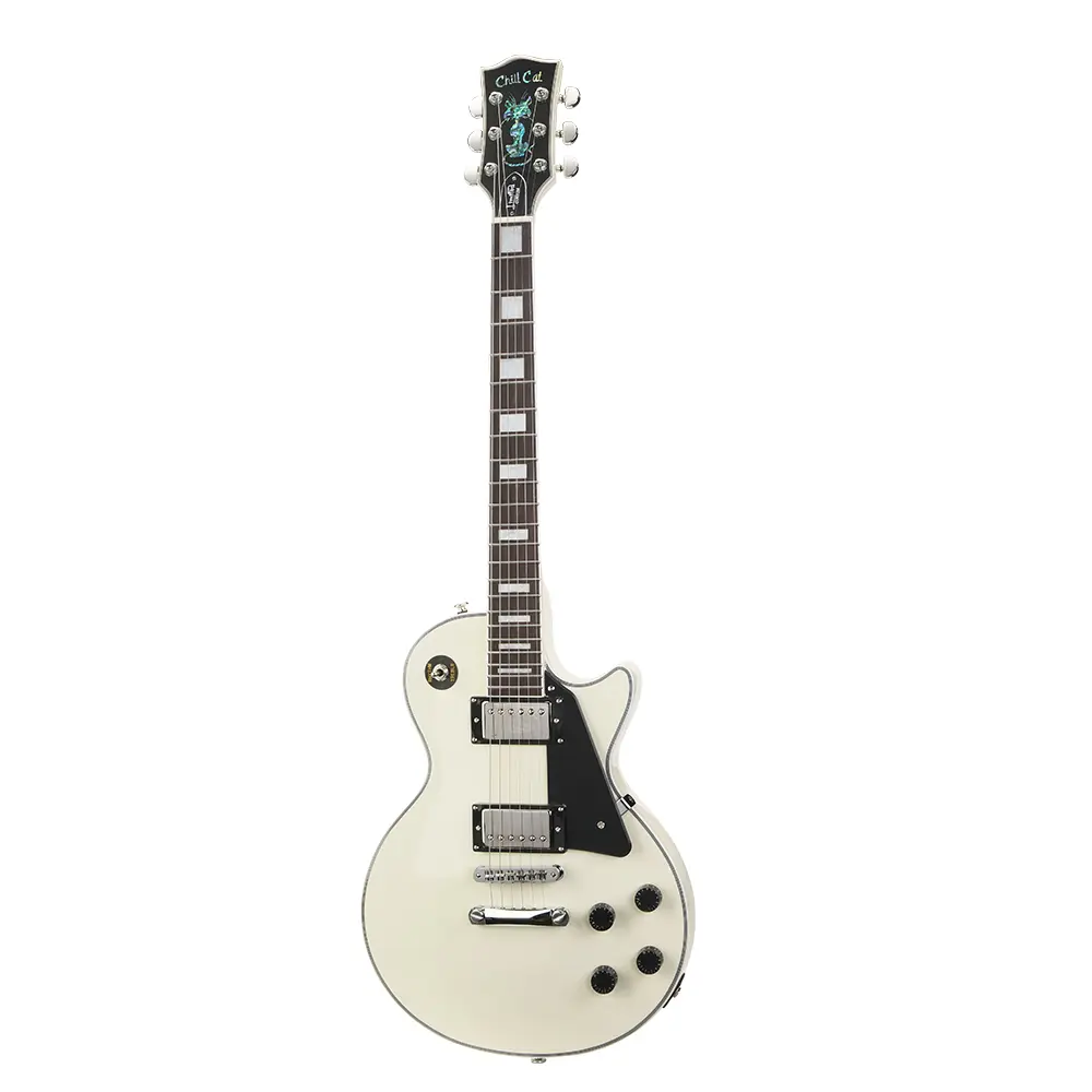 Chill Cat Limited Custom Vintage White Electric Guitar, 22 Steel Frets, Guitar Strings, Bright Paint Depth, Premium Paint Shine