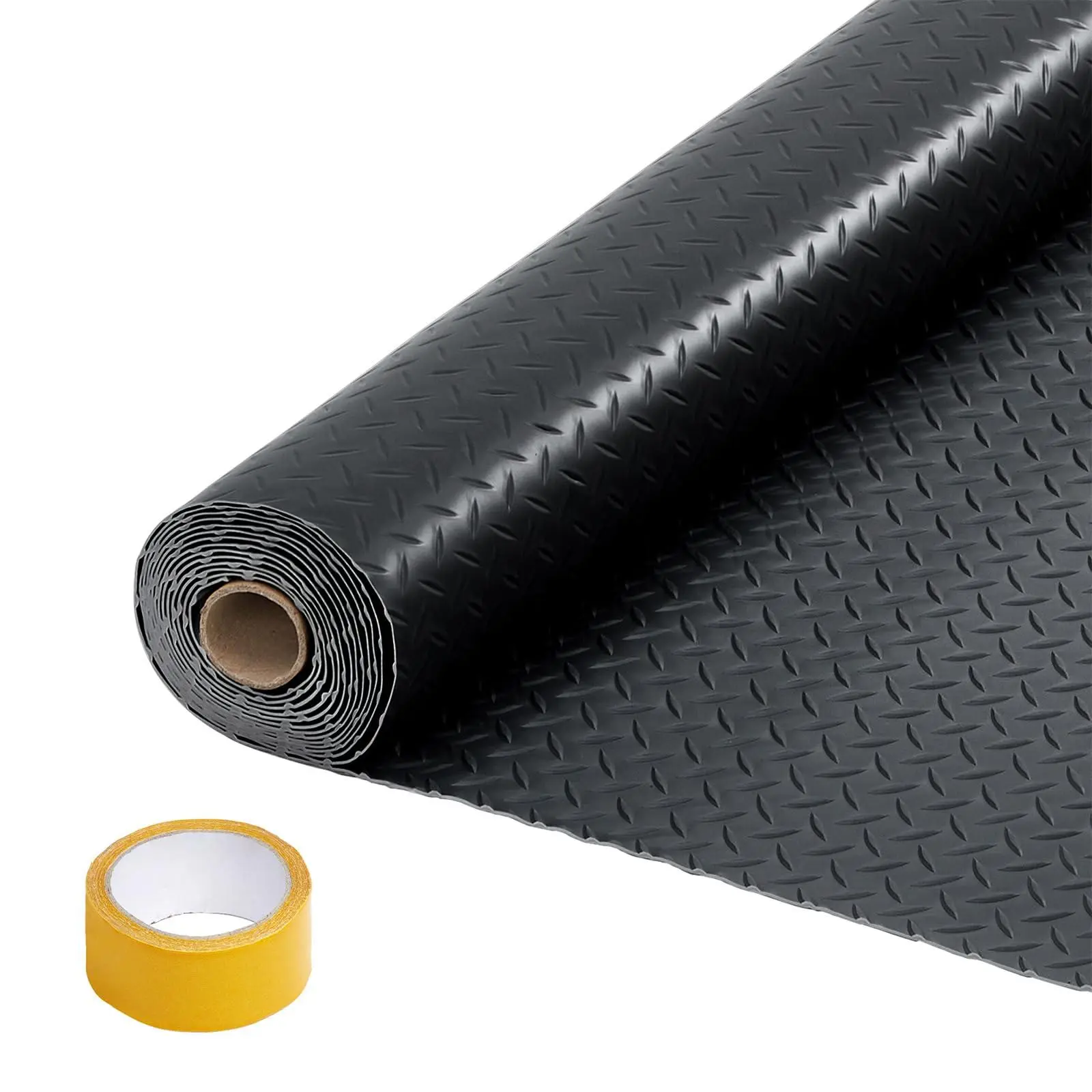 Floor Mat, Non-Slip PVC Garage Mat Roll with Diamond Plate Texture, Heavy-Duty Floor Protector for Leaks & Stains, Includes Installation Tapes, Multiple Sizes (7.5×17/7.5×20/7.5×25/8×20 ft) for