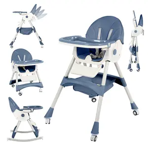 (With Wheels)High Chair For Children's,Multifunctional 3 in 1 Adjustable High Chair with Removable 3-Position Adjustable Tray, Stability Structure & 3-Point Safety Harness,Dining Room Furniture
