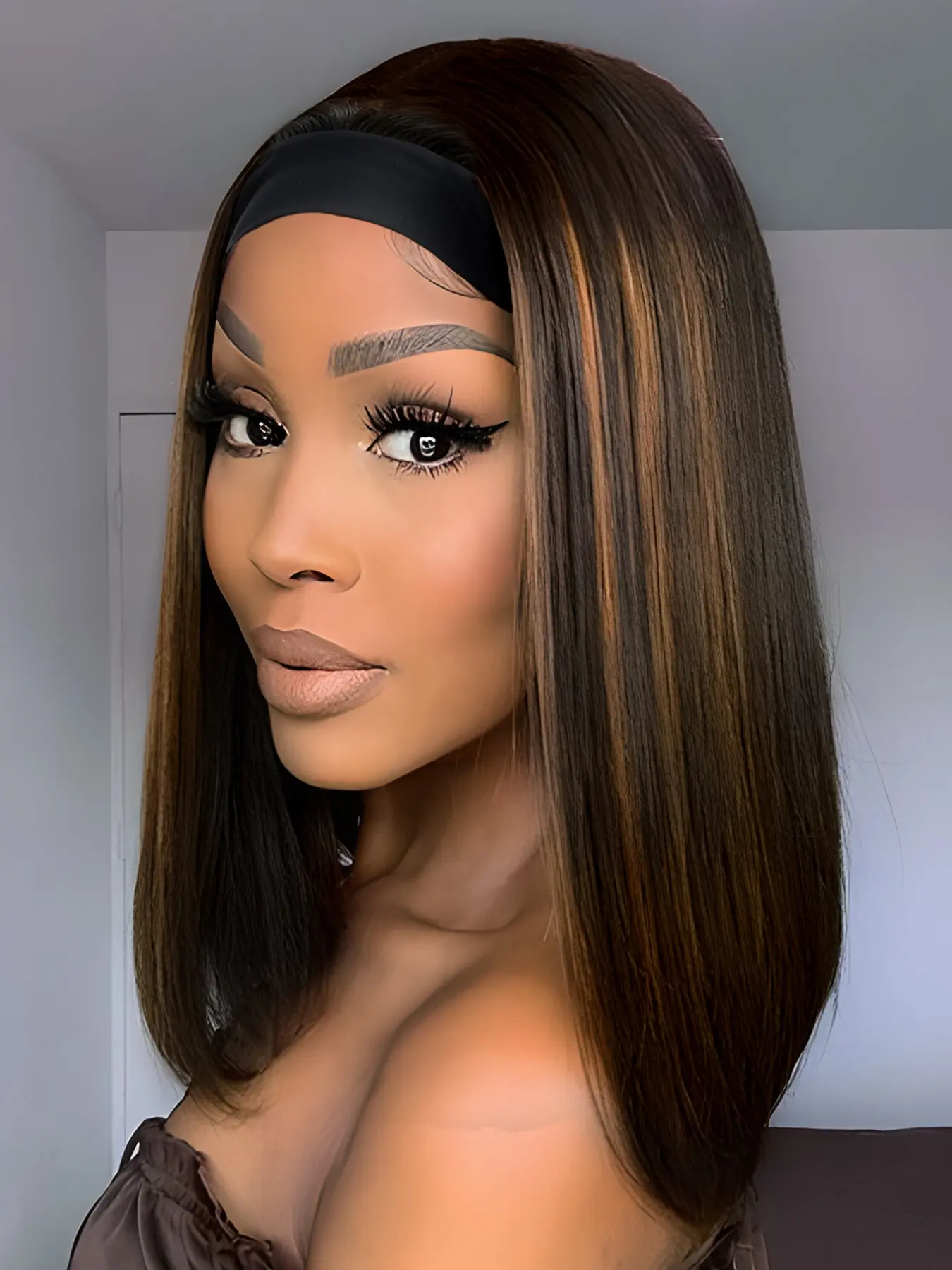 Women's Headband Wig, Medium Length Straight Hair, Mixed, Heat Resistant Fiber, Heat Friendly Wig, No Glue, Glueless Hair Wigs, Synthetic Smooth Wig, Perfect for Daily Events, Synthetic Material Wigs