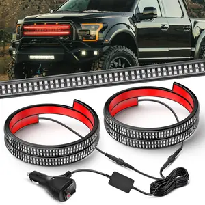 Nilight 2PCS 24 inch Truck Grille Strobe Lights Strip 384 LED Light Red Flexible Side Flashing Working Safety Waterproof Lighting Kit for Trucks Tow Plow Construction Vehicles