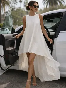 Minimalist Statement Dress  Asymmetrical Hem Flowy Sleeveless Maxi Dress Clean Girl Aesthetic Summer Outfit 2025