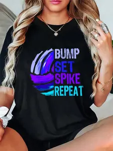 100% Cotton Girls Volleyball Bump Set Spike Repeat Blue/Purple T-Shirt