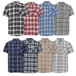 Men's 4 Pack Black Horse Casual Plaid Woven Stretch Short Sleeve Button Up Dress Shirts Sizes S-2XL
