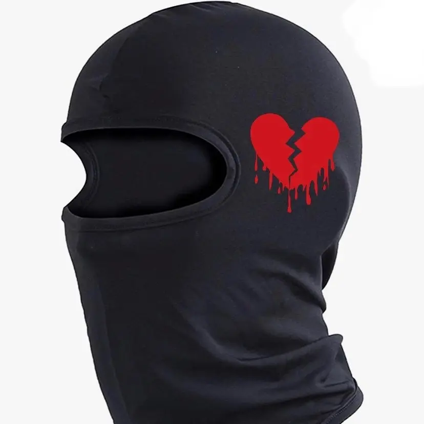 Red broken drippy heart custom ski mask, black balaclava Floral
