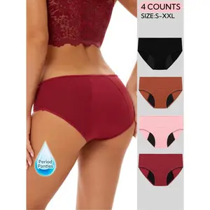 Women's Solid Color Drop Waist Period Panty, 3-Proof Layers,Soft Breathable Comfortable Seamless Period Knicker for Daily Wear, Sleep Wear,Perfect for Summer,Women's Underwear for All Seasons