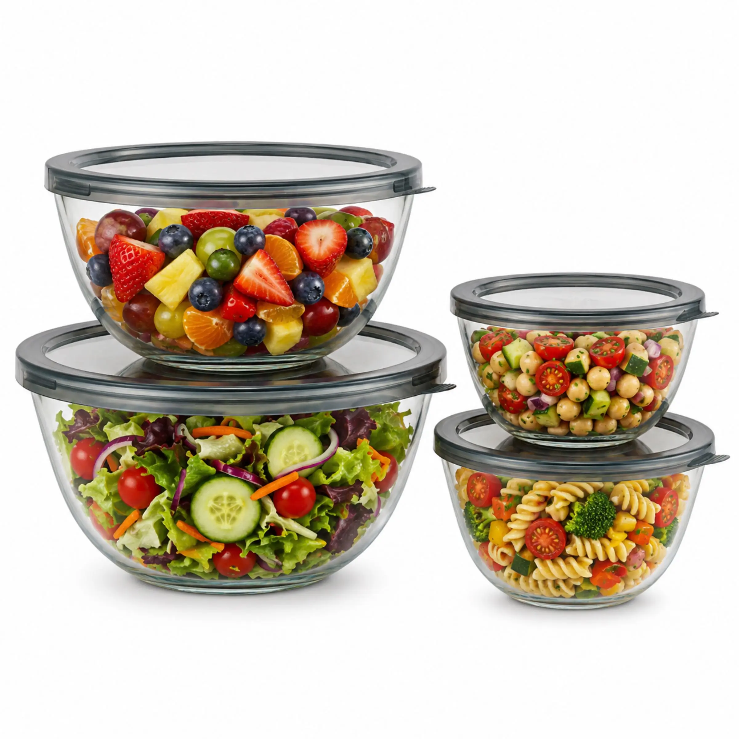 Sorbus 4-Piece Stylish Plastic & Glass Bowl Set with Airtight Lids - Nesting Mixing, Serving & Storage Tableware, BPA-Free, Microwave, Dishwasher, Freezer & Oven Safe