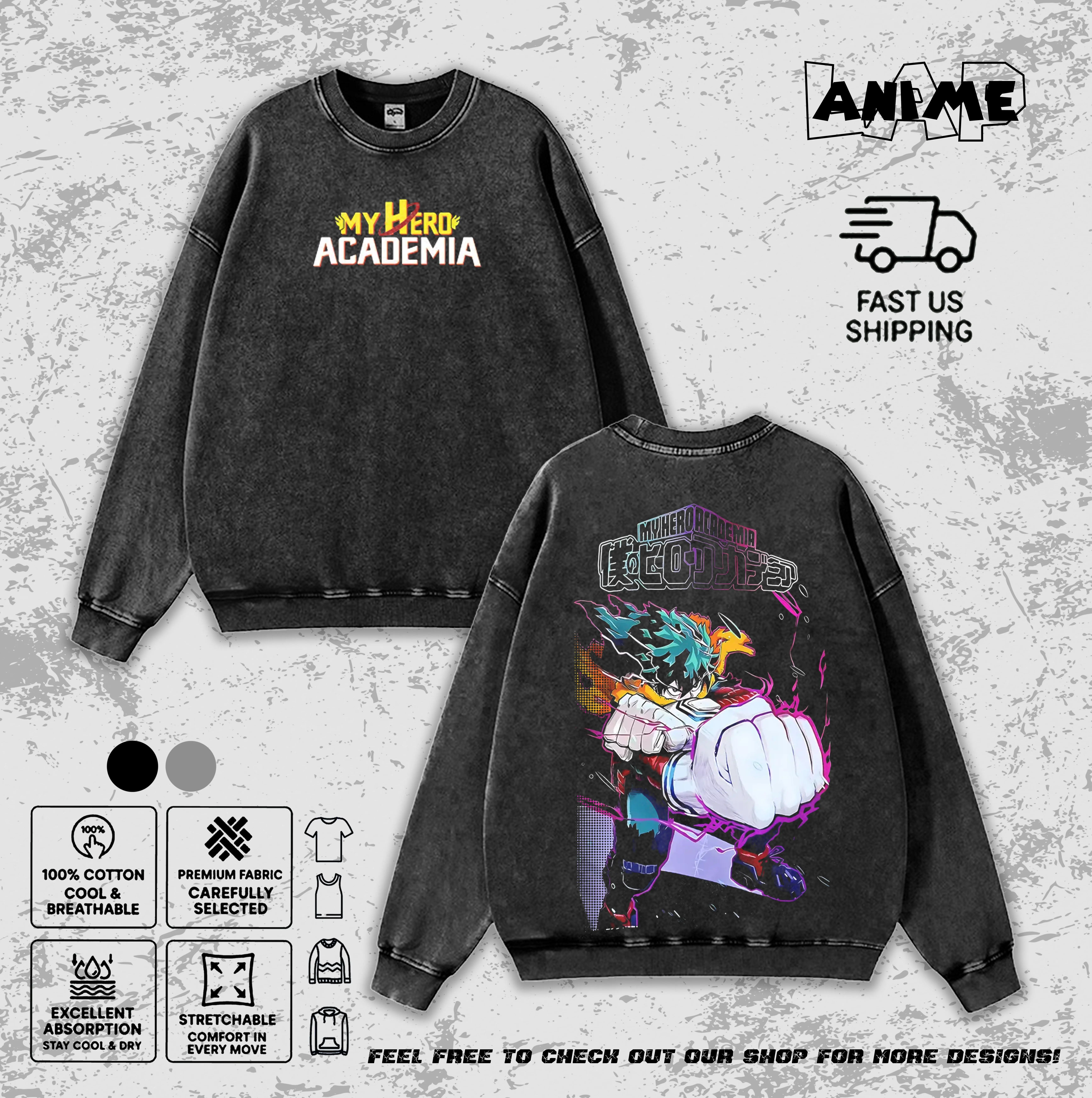 Vintage Washed My Hero Academia Deku Izuku Midoriya Graphic Tee Unisex Anime Hoodie Sweatshirt Tanktop Mens Womens Streetwear