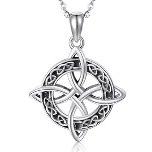 Witches Knot Necklace 925 Sterling Silver Irish Celtic Witch Knot Pendant Necklace Jewelry Gift for Women Men