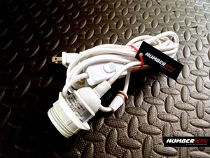 NUMBERNYC 15ft Plug in Kit White Wire Pendant Fixture for Hanging Japanese Paper Ceiling Shade with Swag Hooks & Anchors + Cord Grip Set to Adjust Lantern + On Off Rocker Switch + Brass Washer Cap