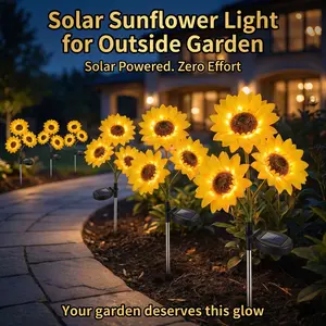 perfect Mother’s Day gift 2pc 3Heads Solar Sunflower LED Garden decorative Light, Vibrant Flower Decoration, realistic night glow,Suitable For mother,Christmas,Halloween,Terrace,Lawn,Courtyard, Path Garden stake Decoration outdoor pathway porch decor lamp