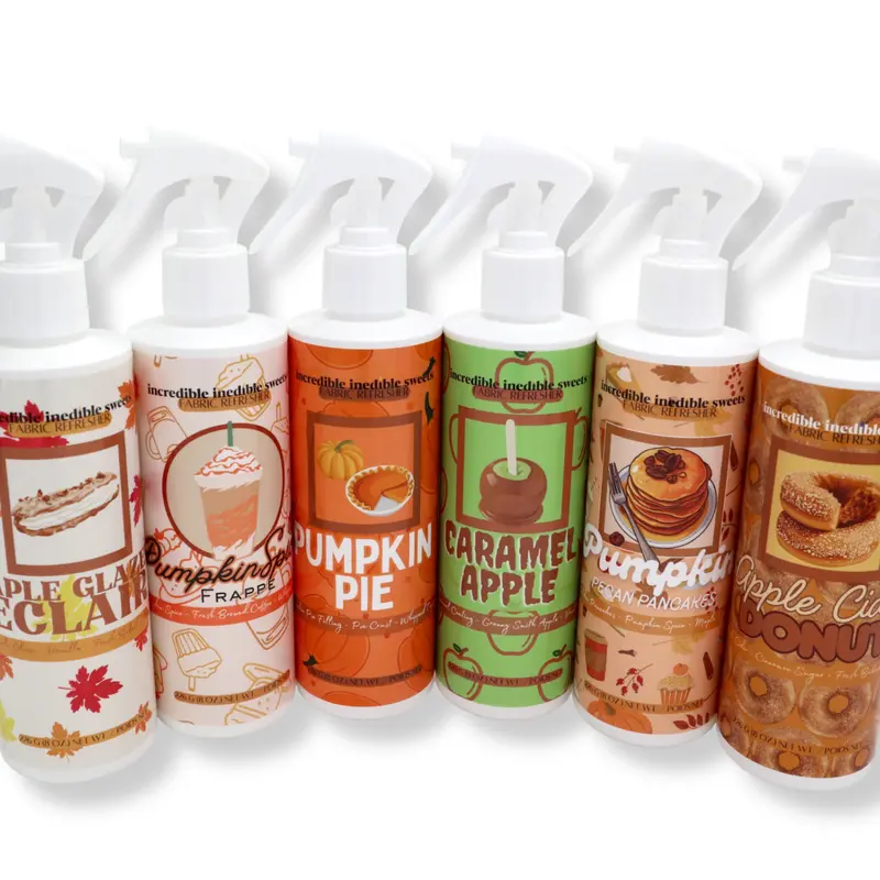Incredible Inedible Sweets Premium Fabric Freshener - Luxurious Spray, Richly Scented Scented Mist for Bedding, Clothes, 8 fl oz Fall Collection Halloween Home Fragrance, Fruit-Dessert Aroma, 0 – 500 Ml Fabrics Freshening Container