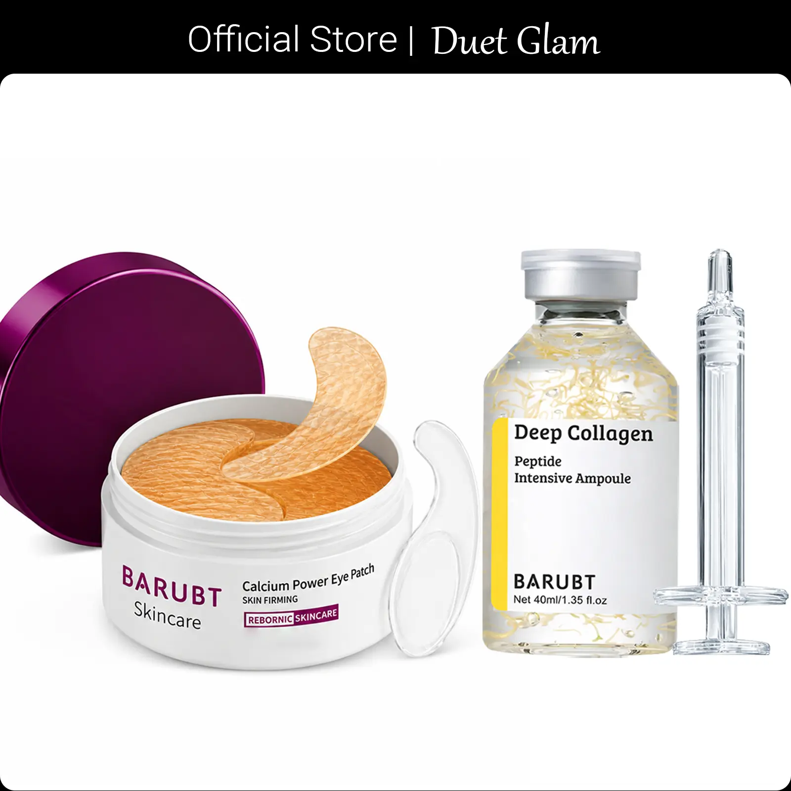[BARUBT] Glass Skin Glow Bundle: Peptide Deep Collagen Lifting Ampoule Serum (40ml) & Hydrating Eye Patches with Niacinamide Hyaluronic Acid (30 Pairs). 72H Intense Hydration, Anti-Wrinkle, Firming & Dark Circle Care Daily Skincare Set