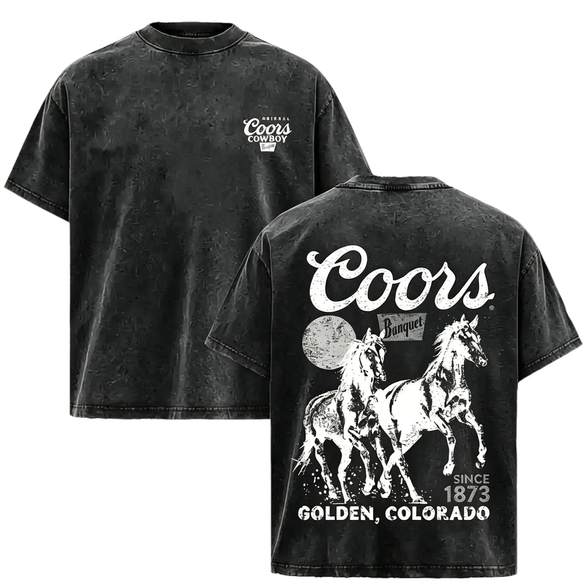 Retro Western Brewery Vintage Washed T-Shirt, Cowboy Graphic Tee, Unisex Cotton Casual Streetwear Shirt, Western Style Short Sleeve Top