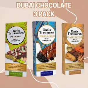 Dubai Chocolate Bar, 3 pack. Pistachio, Peanut Butter, Oreo Cookie