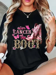 100% Cotton Unisex Give Cancer The Boot Western Cowgirl Leopard Breast Cancer T-Shirt