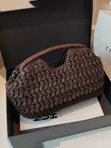 Handmade Straw Weaving Handbag for Women, Casual Beach Vacation Crossbody Bag, New High-Quality Design, All-Season Use