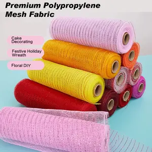 1 Roll 10 Inch Decorative Mesh Ribbon, Vibrant & Striped Plastics Polypropylene, Ideal for Wreath Crafting, Holiday Décor