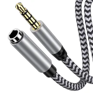 Headphone Extension Cable 6FT 3.5mm Male to Female Stereo Audio Extension Cable with Microphone Nylon Braided Aux Adapter Extender Cord for Headset iPhone iPad Smartphones Tablets Media Players