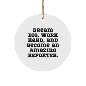 Reporter Christmas Circle Ornament- 'Dream Big, Work Hard, And Become An Amazing Reporter.'  Gifts
