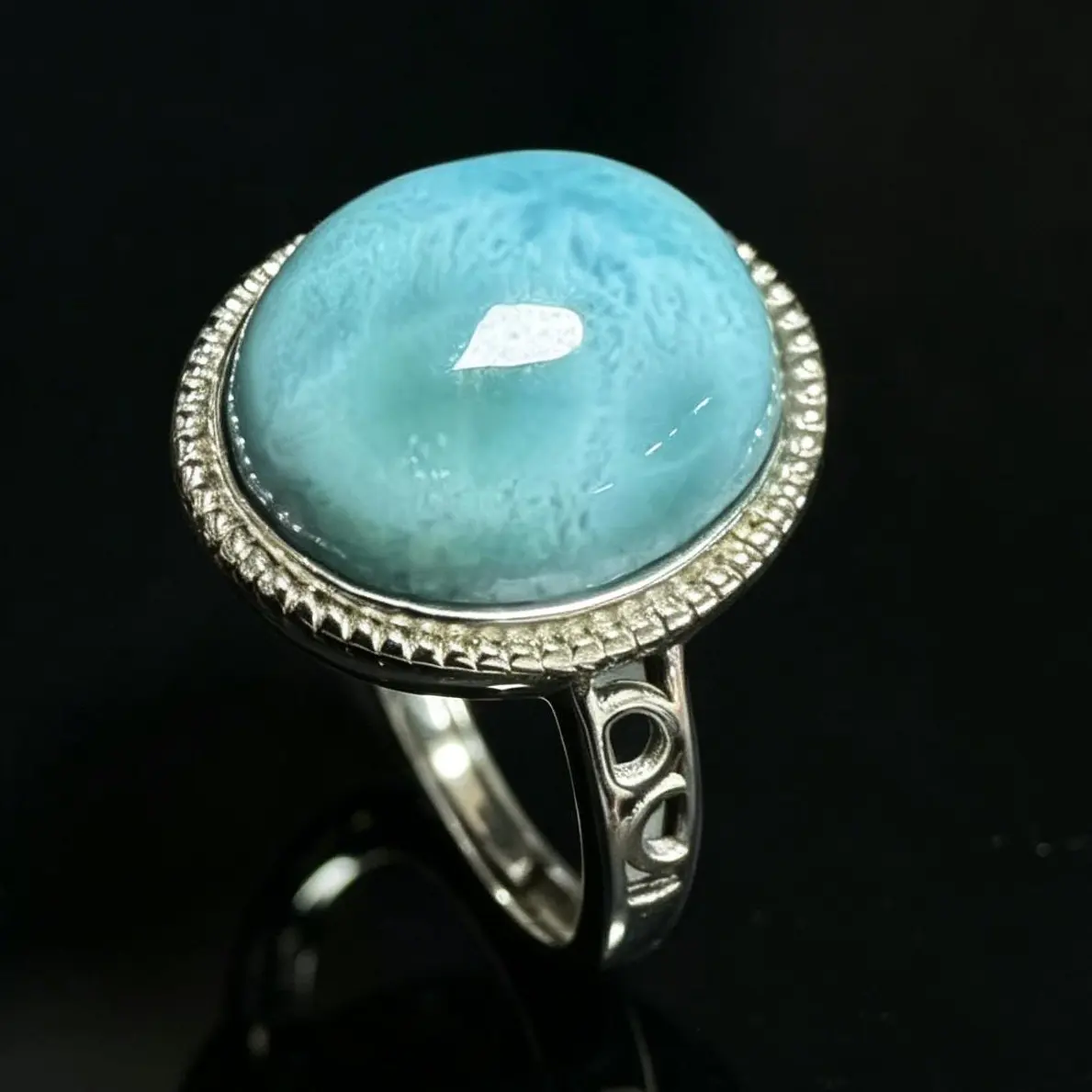 Natural Larimar 925 Silver Adjustable Ring | Minimalist Statement