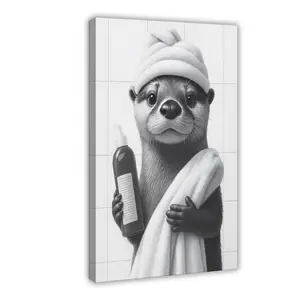 Otter Bathroom   , Funny Otter Animal   for Bathroom Decor, Cute Black White Toilet   unique photo car accessory restaurant Modern  Decor anime  green minimalist  unframed  decor woman canvas   kitchen sign poster high quality print golf wall art