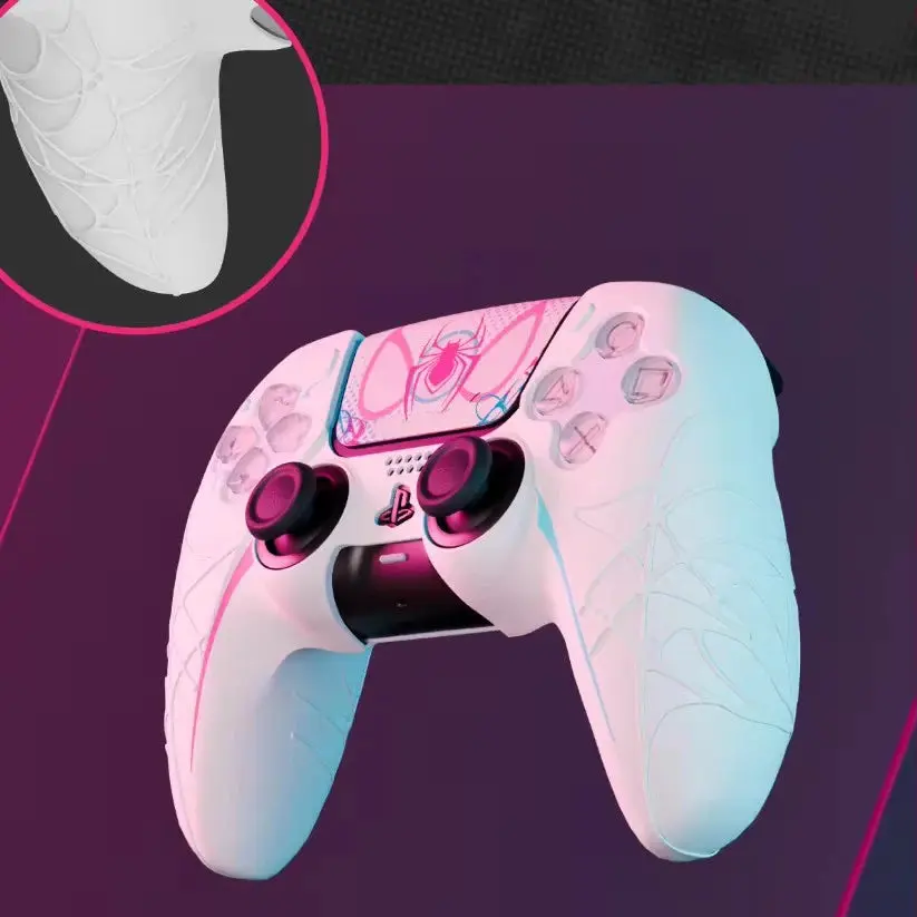 Cute Soft Silicone Gamepad Accessory Kit for Sony DualSense 5 PS5 Controller - Silicone Skin Cover, Sticker, Thumbstick Grips, Protective Case for Grip Controllers