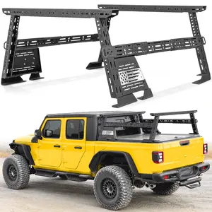 MONOKING Carbon Steel Full-Size Universal Truck Bed Rack - 2 Crossbars, DIY Flag Panels, Adjustable High Cargo Rack for F150 F250 F350 Raptor Lightning, Silverado, GMC Sierra, Ram 1500 2500 3500, Tundra, Titan