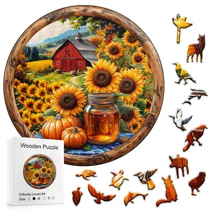 High-Difficulty Wooden Puzzle Cozy Autumn Scene with Sunflowers Pumpkins & Red Barn Perfect for Party Games DIY Gifting & Challenging Puzzle Enthusiasts Toddler Alphabet