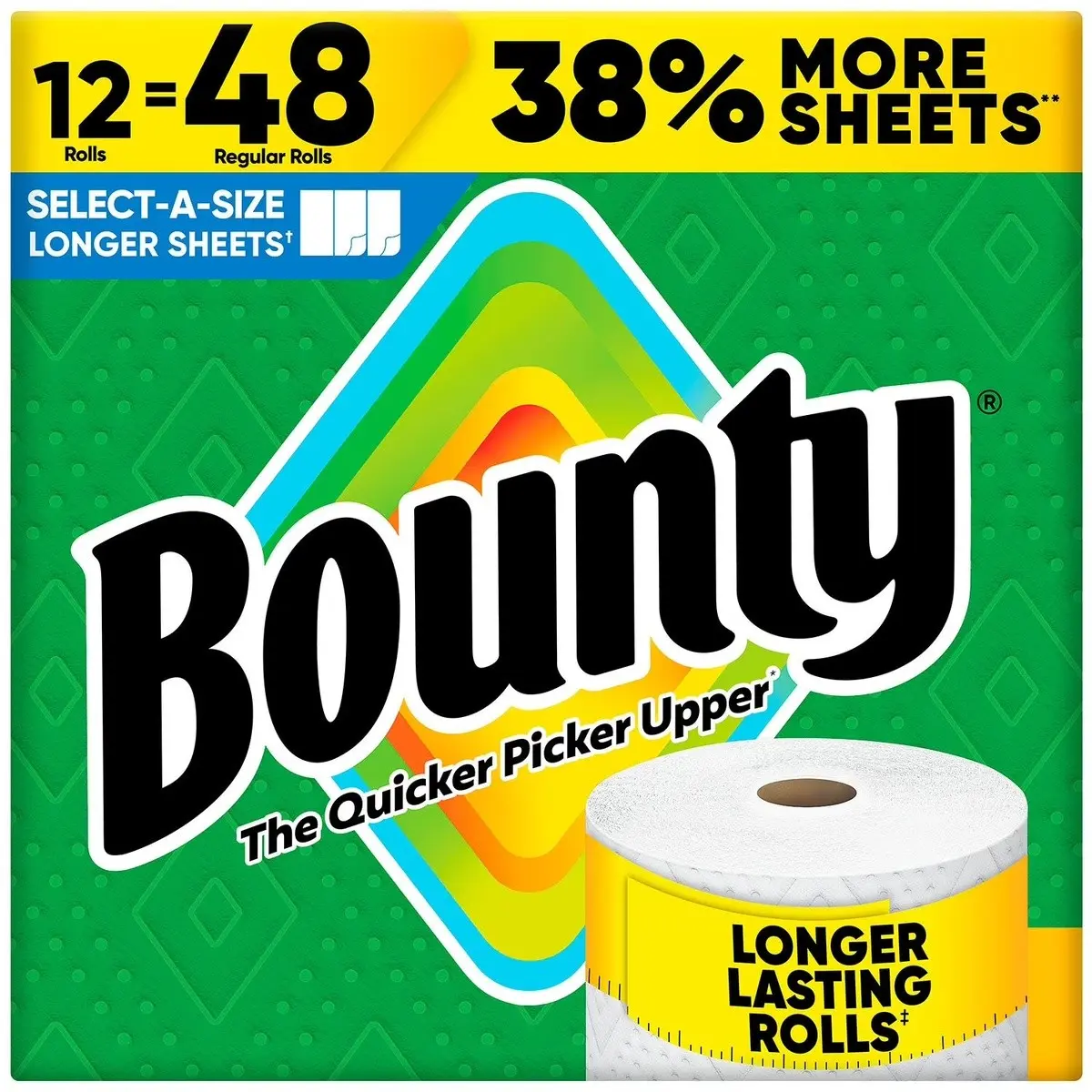 Bounty 990418638 Select-A-Size 2-Ply Paper Towels 11' x 6.1' Sheets 165 Sheets per Roll (12 Roll Pack)
